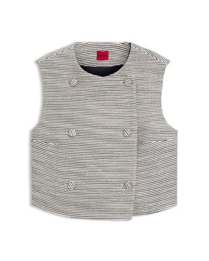 HUGO Striped Double-Breasted Cropped Cotton-Blend Vest - Grey