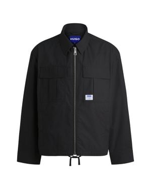 HUGO Ripstop-Cotton Regular-Fit Jacket With Logo Label - Black
