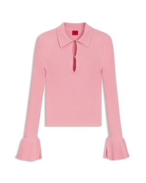 HUGO Knit Polo With Stacked-Logo Placket Closures - Pink