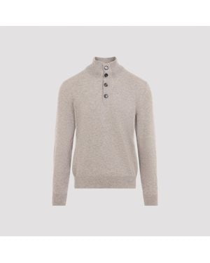 Brioni Cashmere Half Button-Up Pullover For - Grey