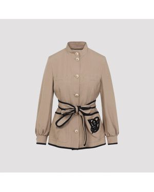 Valentino Caban Embroidered Logo Vg Jacket - Natural