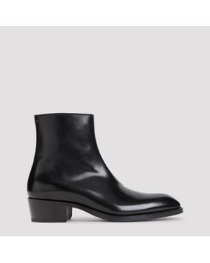 Tom Ford Burnished Vincent Leather Boot With Brass Heel Accent - Black