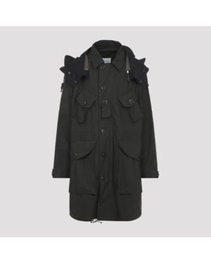 Maison Margiela Dark Cotton Blend Jacket With Adjustable Hood - Black