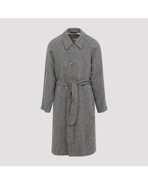 Paul Smith Herringbone Wool Belted Overcoat - Grey