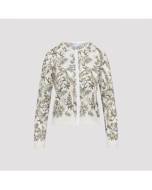 Giambattista Valli Ivory Cashmere And Silk Cardigan With Floral Embroidery - White