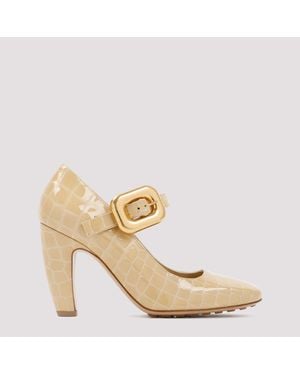Bottega Veneta Luxurious Nude Croco Leather Mary Jane Court Shoes For - Metallic