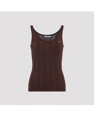 Prada Tabacco Ribbed Knit Tank Top - Brown