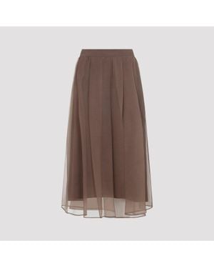 Brunello Cucinelli Midi Voile Skirt - Brown