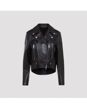 Balenciaga Cropped Leather Biker Jacket - Black