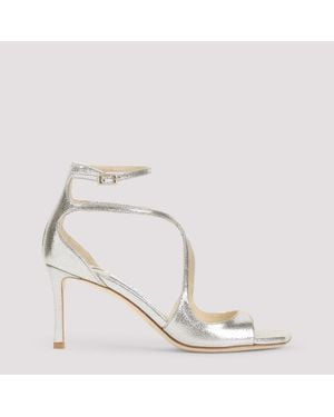 Jimmy Choo Leather Glitter Azia 75 Sandals - White