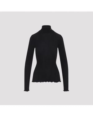 Prada Ribbed Knit Turtleneck Top - Black