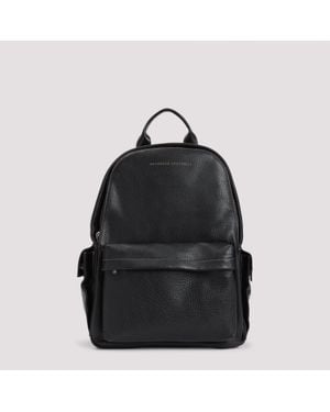 Brunello Cucinelli Grained Leather Backpack With Compartments (W 32Cm, H 44Cm, D 17Cm) - Black