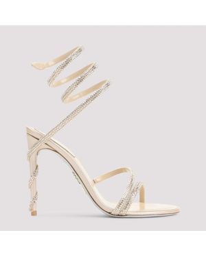 Rene Caovilla Satin Cleo Crystal Sandals - White