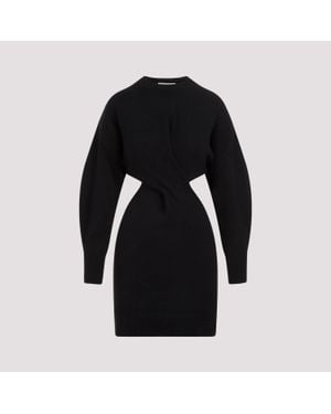 McQueen Stunning Draped Mini Dress With Balloon Sleeves - Black