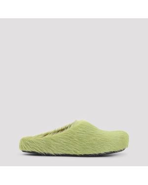 Marni Lime Calf Hair Fussbett Sabot Mules - Green