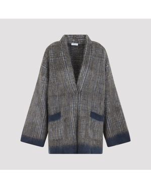 Brunello Cucinelli Grigio Blu Galles Jacquard Cardigan - Grey