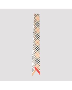 Burberry Check Silk Skinny Scarf - White