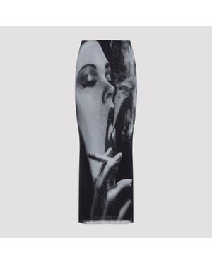 Jean Paul Gaultier Mesh Printed Smoking Long Skirt - Grey