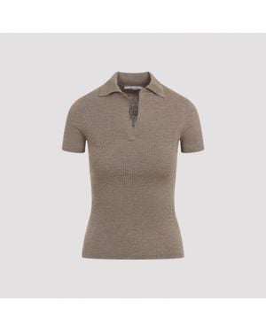 Max Mara Albero Knit Ribbed Polo - Natural