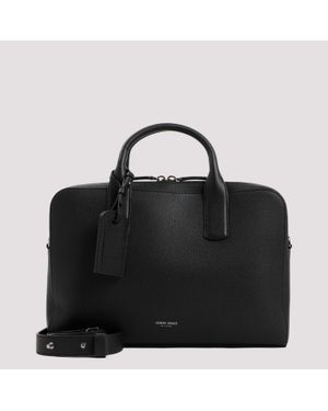 Giorgio Armani Luxury Grained Leather Briefcase 39X28X7Cm - Black