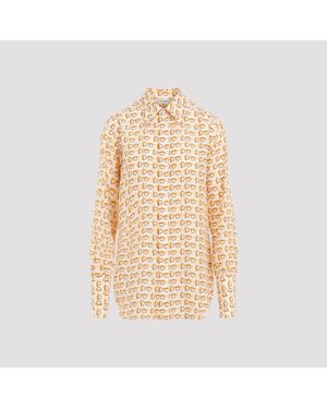 Burberry Silk Shirt With Graphic Print - Natural