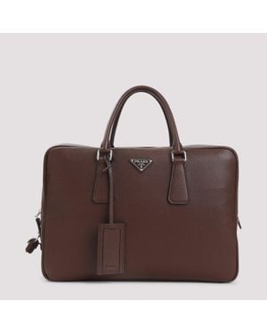 Prada Grained Leather Tote Bag - Brown