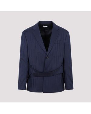 Off-White c/o Virgil Abloh Stylish Wool Jacket With Belt Detail - Blue