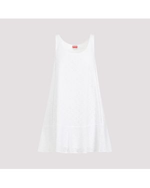 KENZO Elegant Broderie Anglaise Mini Dress - White