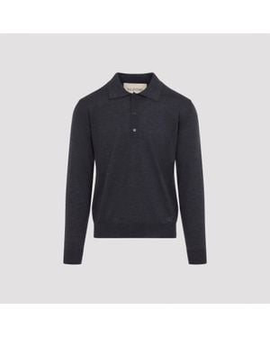 Valentino Virgin Wool Knit Polo Jumper - Blue