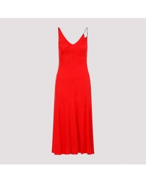 Lanvin Sleeveless Midi Dress With Unique Shoulder Detail - Red