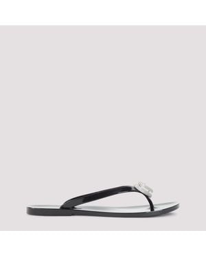 Mach & Mach Double Heart Rubber Thong Flip Flops - Black