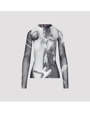 Jean Paul Gaultier Printed Smoking Mesh Long Sleeves Top - Grey