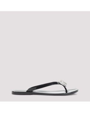 Mach & Mach Double Heart Rubber Thong Flip Flops - Black