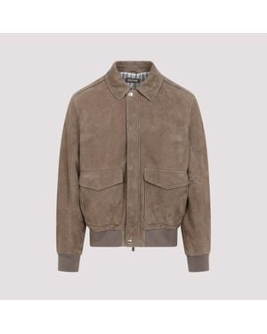 Brunello Cucinelli Suede Leather Bomber Jacket - Brown