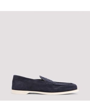 John Lobb Suede Leather Pace Oval Flexi Loafers - Blue