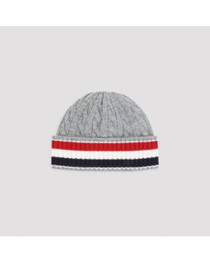 Thom Browne Cable Knit Striped Wool Beanie - Grey