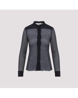 Chloé Slim-fit Collarless Blouse In Silk Crêpon - Blue
