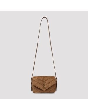 Saint Laurent Suede Lou Lou Shoulder Bag - Natural