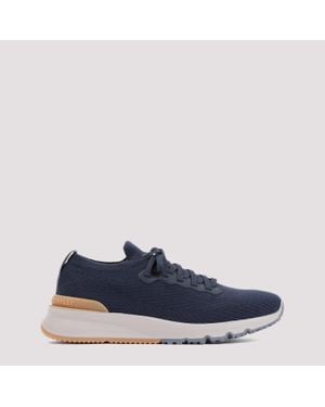 Brunello Cucinelli Wool Trainers With Rubber Sole - Blue