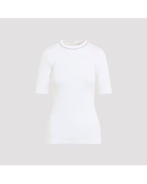 Brunello Cucinelli Ribbed Cotton T-Shirt With Stretch - White
