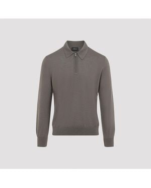 Brioni Long Sleeves Zip Polo For - Grey