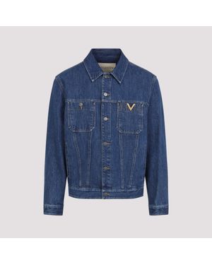 Valentino Denim Jacket With Vgold - Blue
