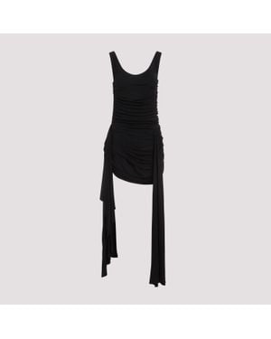 Mugler Draped Mini Dress With Side Trains - Black