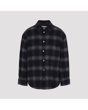 Off-White c/o Virgil Abloh Flannel Wool Overshirt Coat - Black