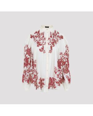 Etro Pleates Band Collar Shirt - Red