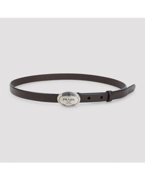 Prada Leather Belt With Oval Logo Buckle - Brown