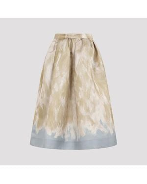 Dries Van Noten Abstract Print Midi A-Line Skirt - Natural