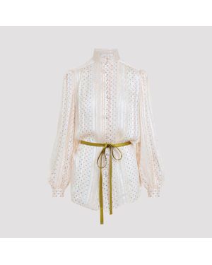 Valentino Silk Button-Front Shirt With Metallic Fibre Detail - White
