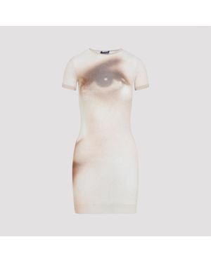 Jean Paul Gaultier Mesh Mini Short Dress With Printed Face Motif - Natural
