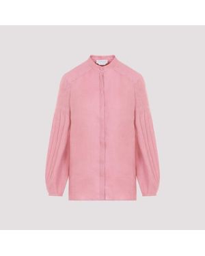 Gabriela Hearst Pleated Balloon Sleeve Linen Blouse - Pink